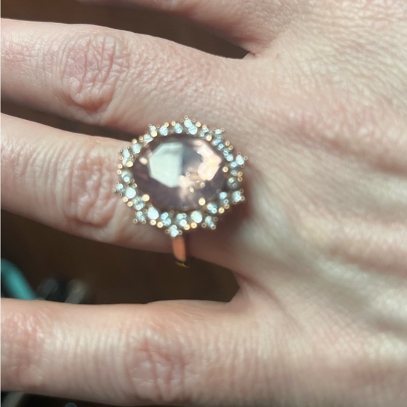 Victoria Wieck CZ Oval Morganite Halo Ring Rose Gold Size 6 - Picture 4 of 10